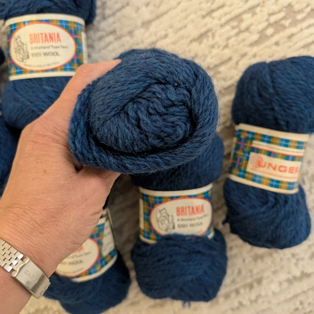 6 VTG Unger BRITANIA 100% Shetland Type WOOL YARN~Blue , 1 6/10 Oz, Kobalt- SALE